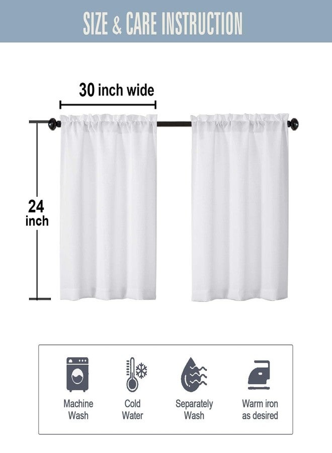 WelvetBLK White Curtains Tier 24 Inch Length 2 Panels Set, Faux Linen Textured Light Filtering Short Cafe Curtains Drapes for Bathroom Basement Half Window, Rod Pocket Design, White, Each 30Wx24L Inch - Image 4